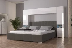 Azura Home Design Tête de lit avec rangement Armoire - pont de lit PANAMA 12/HG/W/1-1A blanc/blanc brillant 256x184x35cm* Tête De Lit