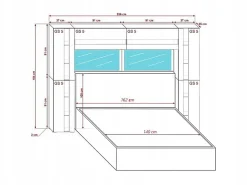 Tête de lit avec rangement Armoire - pont de lit PANAMA 14/M/S/5-1A chêne sonoma 256x184x35cm>Azura Home Design