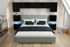 Azura Home Design Tête de lit avec rangement Armoire - pont de lit PANAMA 13/HG/B/1-1A noir/noir brillant 256x182x35cm* Tête De Lit