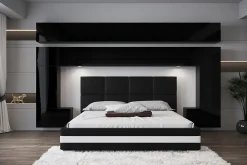 Azura Home Design Tête de lit avec rangement Armoire - pont de lit PANAMA 5/HG/B/1-1A noir/noir brillant 323x214x35cm* Tête De Lit