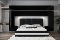 Tête de lit avec rangement Armoire - pont de lit PANAMA 5/HG/B/1-1C noir/noir brillant 300x214x35cm>Azura Home Design New