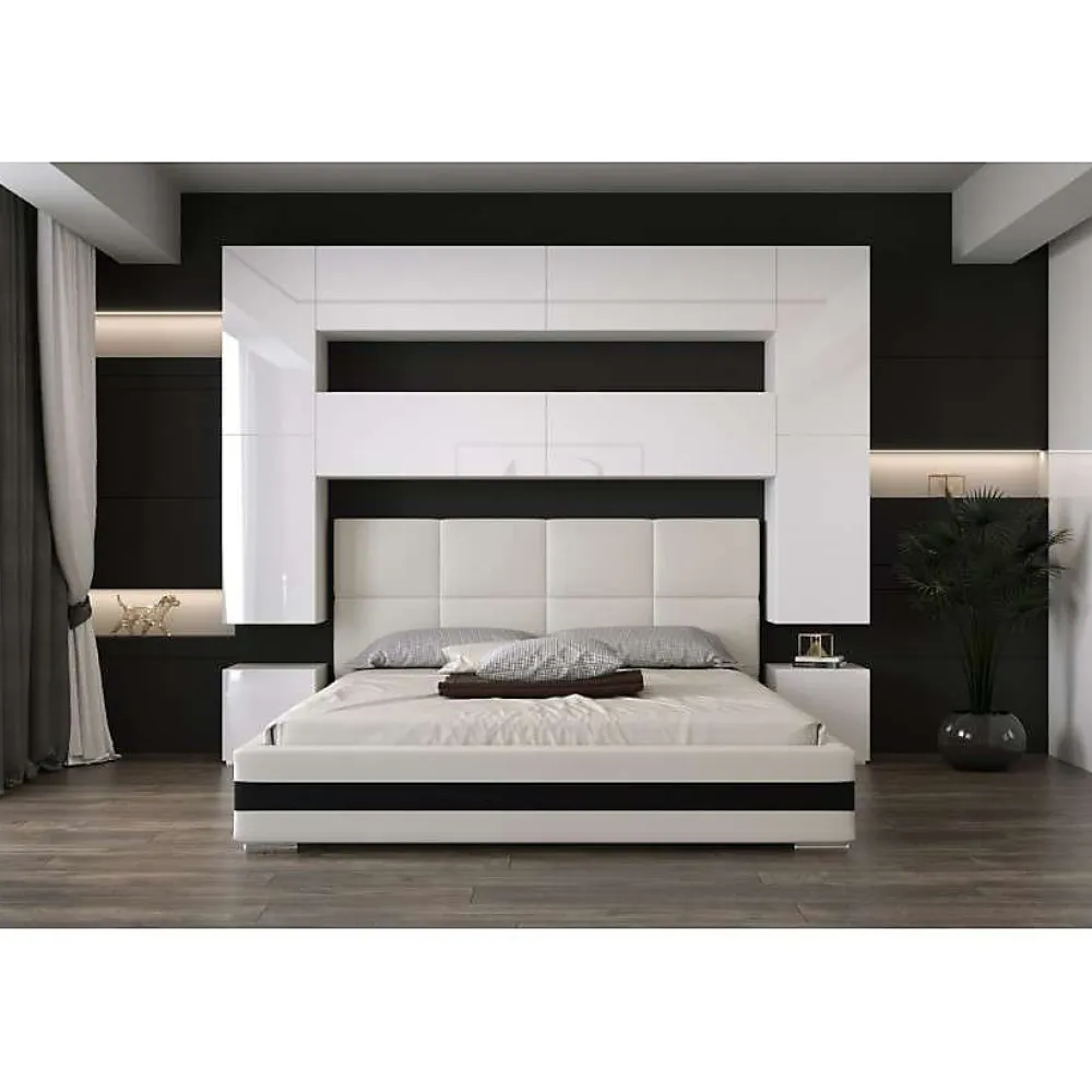 Azura Home Design Tête de lit avec rangement Armoire - pont de lit PANAMA 4/HG/W/2-1B blanc/blanc brillant 240x223x35cm* Tête De Lit