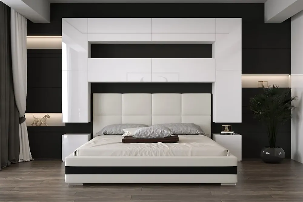 Azura Home Design Tête de lit avec rangement Armoire - pont de lit PANAMA 4/HG/W/2-1B blanc/blanc brillant 240x223x35cm* Tête De Lit