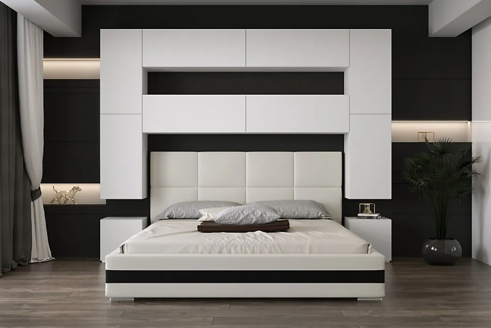 Tête de lit avec rangement Armoire - pont de lit PANAMA 4/M/W/3-1B blanc 240x223x35cm>Azura Home Design Online