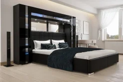 Tête de lit avec rangement Armoire - pont de lit PANAMA 14-HG-B-1-1A noir/noir brillant 256x184x35cm>Azura Home Design New