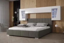 Azura Home Design Tête de lit avec rangement Armoire - pont de lit PANAMA 9HG/W/2-1C blanc/blanc brillant 306x91x35cm* Tête De Lit
