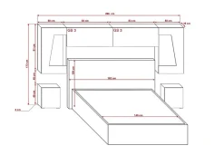 Tête de lit avec rangement Armoire - pont de lit PANAMA 11/HG/W/1-1A blanc/blanc brillant 266x91x35cm>Azura Home Design