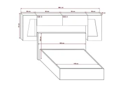 Azura Home Design Tête de lit avec rangement Armoire - pont de lit PANAMA 10HG/W/2-1B blanc/blanc brillant 266x91x35cm* Tête De Lit