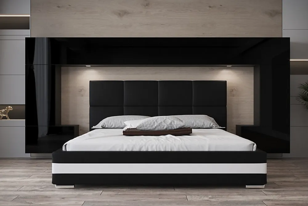 Tête de lit avec rangement Armoire - pont de lit PANAMA 6/21B/HG1-1A noir/noir brillant 323x167x35cm>Azura Home Design Discount