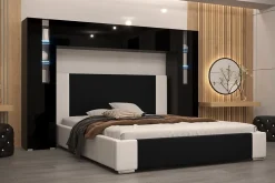 Azura Home Design Tête de lit avec rangement Armoire - pont de lit PANAMA 8/21B/HG1-1B noir/noir brillant 240x184x35cm* Tête De Lit