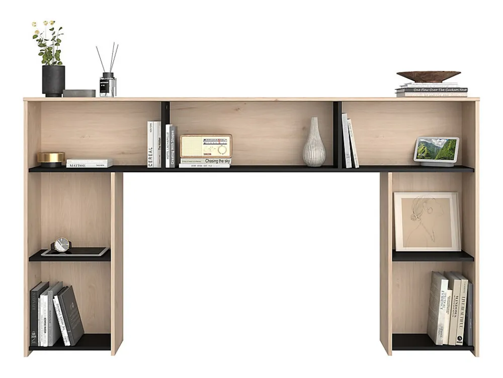 Tête de lit avec rangements 140 cm - Coloris : Naturel et noir - KINSELIA>Vente-unique New