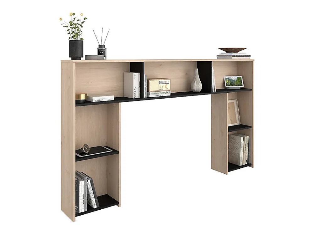 Tête de lit avec rangements 140 cm - Coloris : Naturel et noir - KINSELIA>Vente-unique New