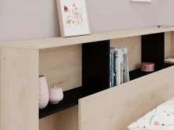 Tête de lit avec rangements 140 cm - Coloris : Naturel et noir - KINSELIA><noscript><img width=