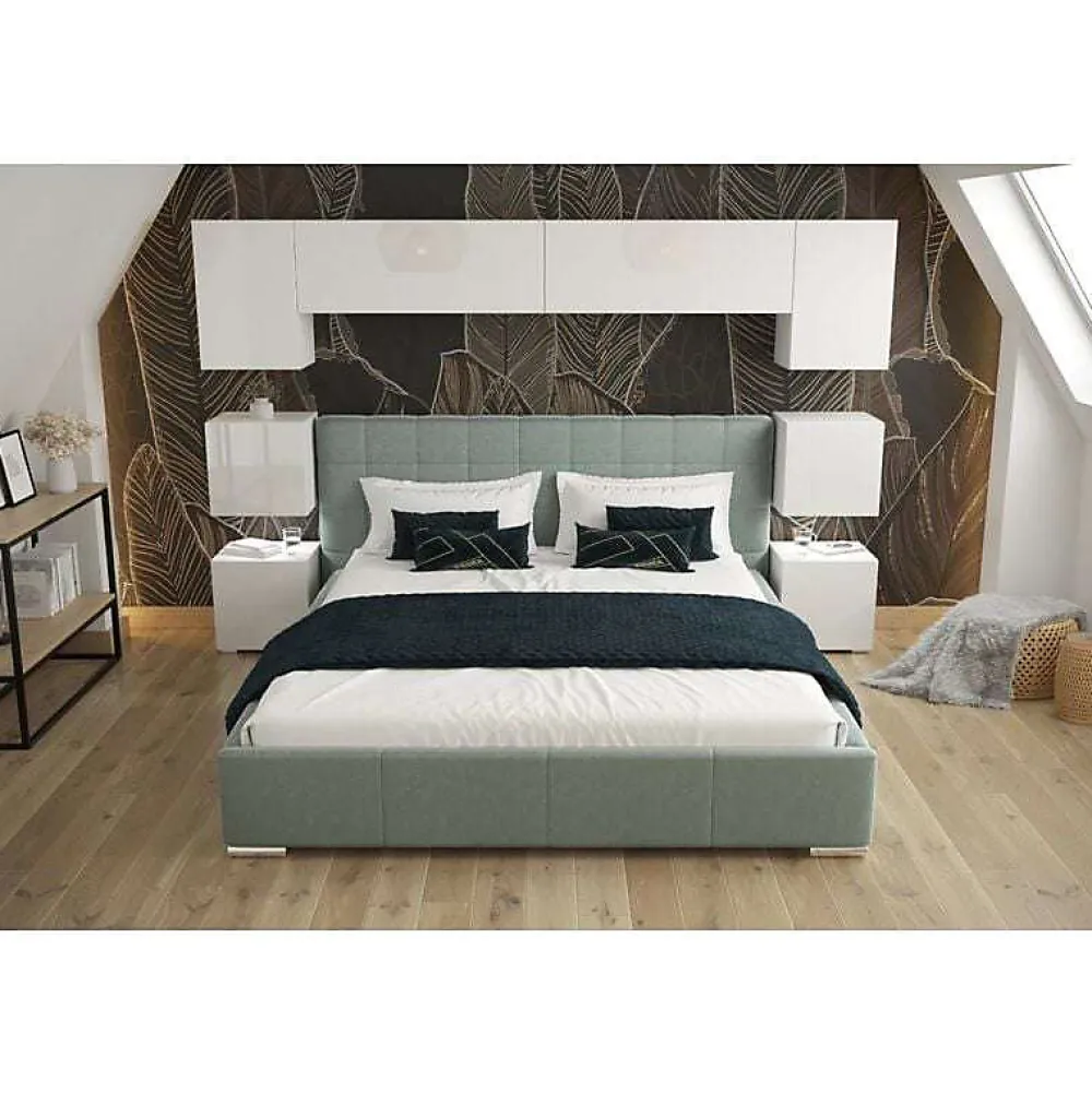 Tête de lit avec rangement Armoire - pont de lit PANAMA 13/HG/W/2-1B blanc/blanc brillant 240x182x35cm>Azura Home Design Sale