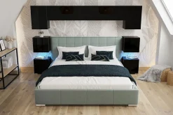 Tête de lit avec rangement Armoire - pont de lit PANAMA 13/HG/B/1-1B noir/noir brillant 240x182x35cm>Azura Home Design Online