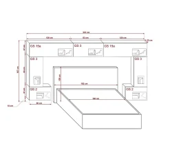 Azura Home Design Tête de lit avec rangement Armoire - pont de lit PANAMA 6/21W/HG2-1A blanc/blanc brillant 323x167x35cm* Tête De Lit