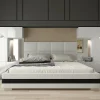 Tête de lit avec rangement Armoire - pont de lit PANAMA 1/21W/HG2 blanc/blanc brillant 345-385x159cm>Azura Home Design