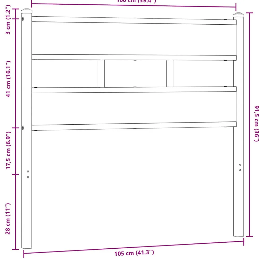 Tête de lit de remplacement chêne marron 100 cm acier et bois d'ingénierie>Vidaxl New