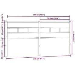 Tête de lit de remplacement chêne marron 200 cm acier et bois d'ingénierie><noscript><img width=