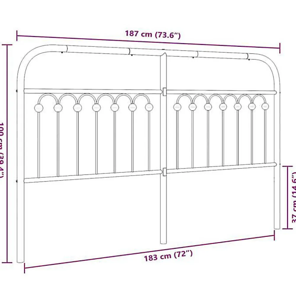 Tête de lit de remplacement métal noir 180 cm>Vidaxl New