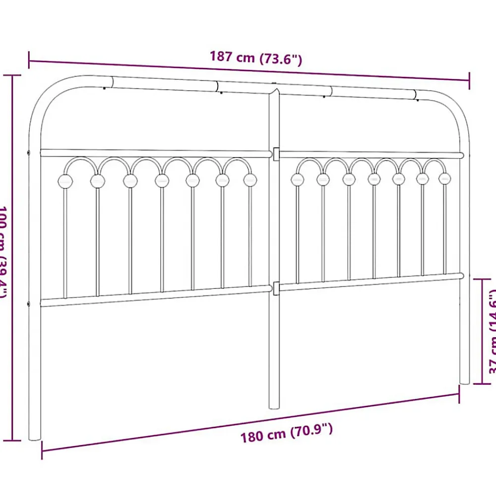 Tête de lit de remplacement métal noir 180 cm>Vidaxl New