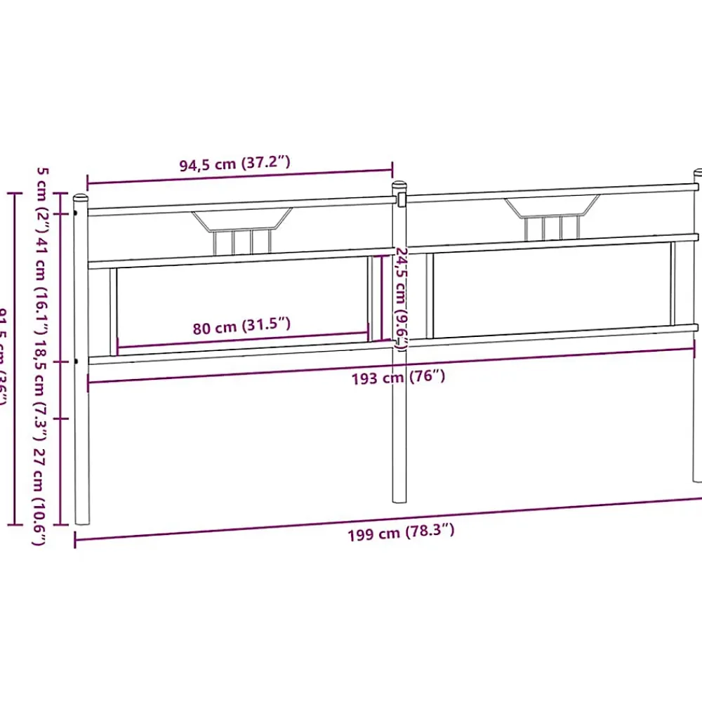Vidaxl Tête de lit de remplacement chêne fumé 193 cm bois d'ingénierie et acier* Tête De Lit