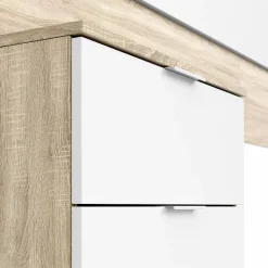 Pegane Tête de lit en mélamine avec 2 chevets coloris chêne canadian blanc artik - Hauteur 95 x Longueur 247 cm x Profondeur 38 cm* Tête De Lit