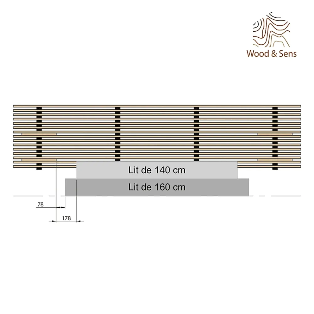 Wood&Sens Tête de lit en pin avec étagères, L.250 x H.56 cm x P.21 cm* Tête De Lit