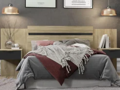 Tête de lit extensible avec chevets - 140/160 cm - Coloris : Naturel et noir - PARATI><noscript><img width=