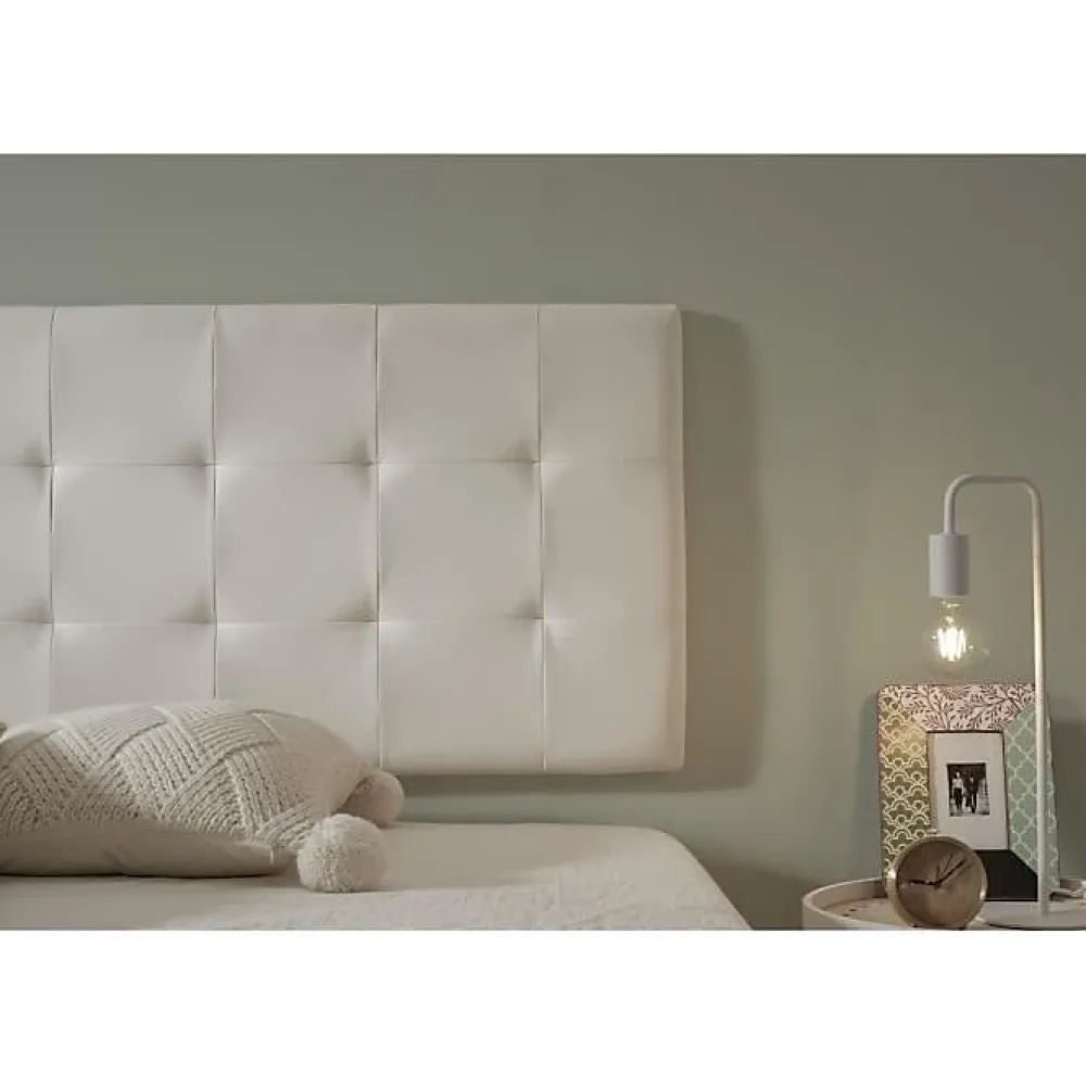 Eccox Tête de lit pour lit 160 capitone similicuir carrés 162 x 57 x 5 cm Rembourrage en mousse et renfort de dossier couleur Blanc. ECC* Tête De Lit