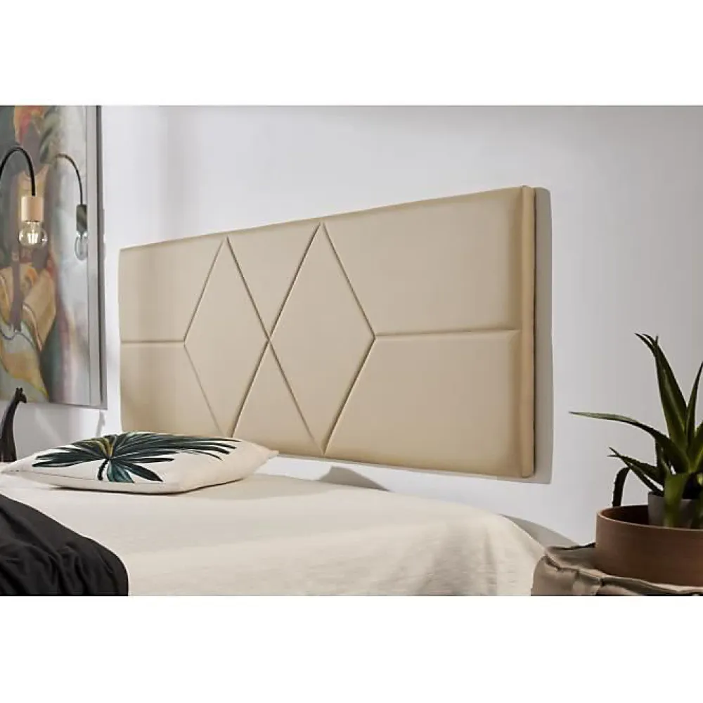 Tête de lit pour lit de 80 Deux Diamants de Similicuir 112 x 57 x 5 cm Rembourrage en mousse Couleur Camel Clair.>Eccox Outlet