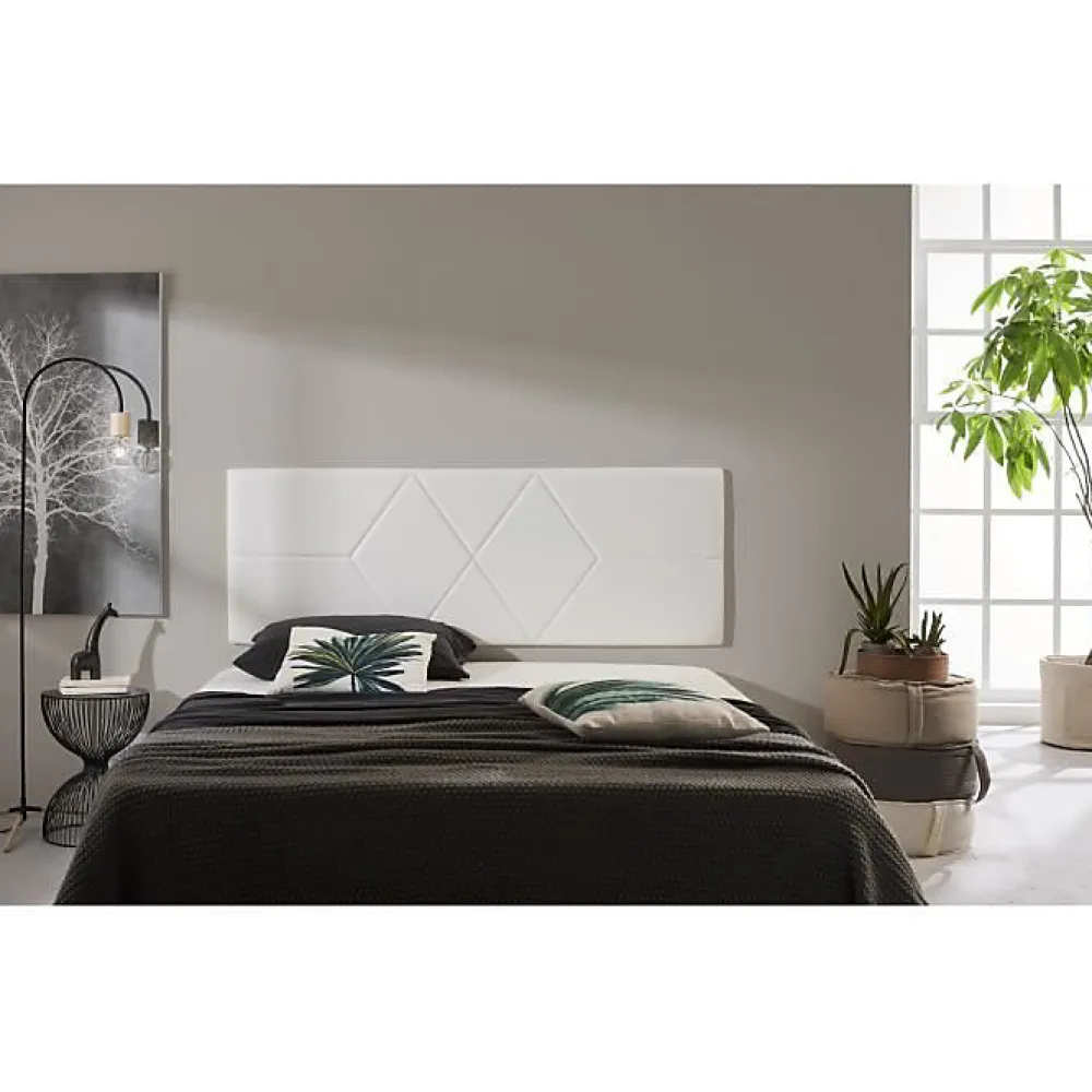 Eccox Tête de lit pour lit de 120 Deux diamants en similicuir 152 x 57 x 5 cm Rembourrage en mousse Couleur Blanc.* Tête De Lit