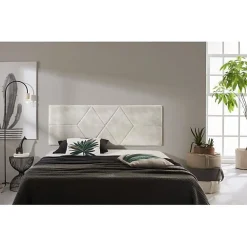 Tête de lit pour lit de 120 Deux Diamants de Tissu Anti-Tache 152 x 57 x 5 cm Couleur Blanc Gris Effet Granit.>Eccox Online