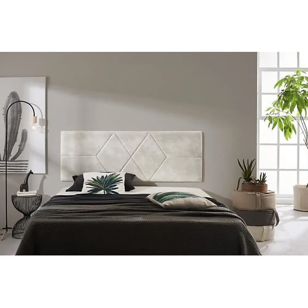 Tête de lit pour lit de 120 Deux Diamants de Tissu Anti-Tache 152 x 57 x 5 cm Couleur Blanc Gris Effet Granit.>Eccox Online