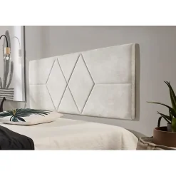 Tête de lit pour lit de 120 Deux Diamants de Tissu Anti-Tache 152 x 57 x 5 cm Couleur Blanc Gris Effet Granit.><noscript><img width=