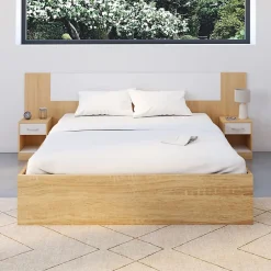 IDMarket Tête de lit sur pied avec chevets modulables SAPA pour lit 140, 160 ou 180 cm bois et blanc* Tête De Lit