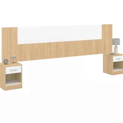 IDMarket Tête de lit sur pied avec chevets modulables SAPA pour lit 140, 160 ou 180 cm bois et blanc* Tête De Lit