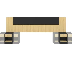 IDMarket Tête de lit sur pied avec chevets modulables SAPA pour lit 140, 160 ou 180 cm bois et noir* Tête De Lit