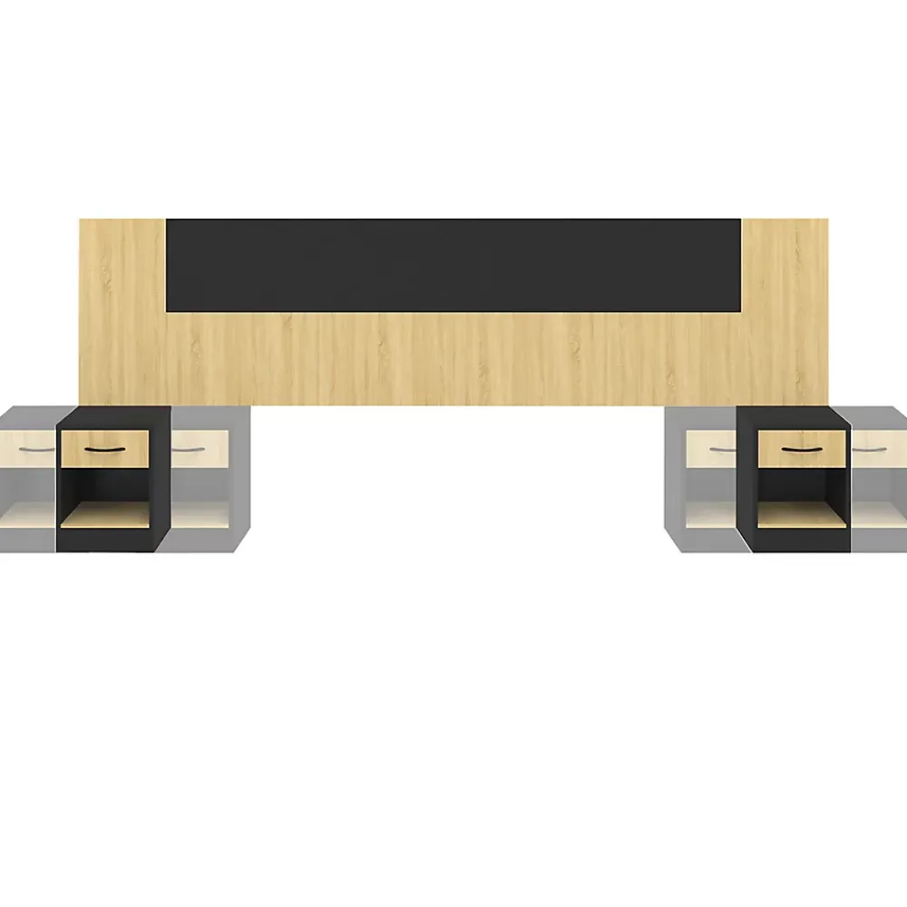IDMarket Tête de lit sur pied avec chevets modulables SAPA pour lit 140, 160 ou 180 cm bois et noir* Tête De Lit