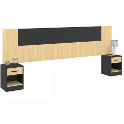 IDMarket Tête de lit sur pied avec chevets modulables SAPA pour lit 140, 160 ou 180 cm bois et noir* Tête De Lit