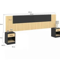 IDMarket Tête de lit sur pied avec chevets modulables SAPA pour lit 140, 160 ou 180 cm bois et noir* Tête De Lit
