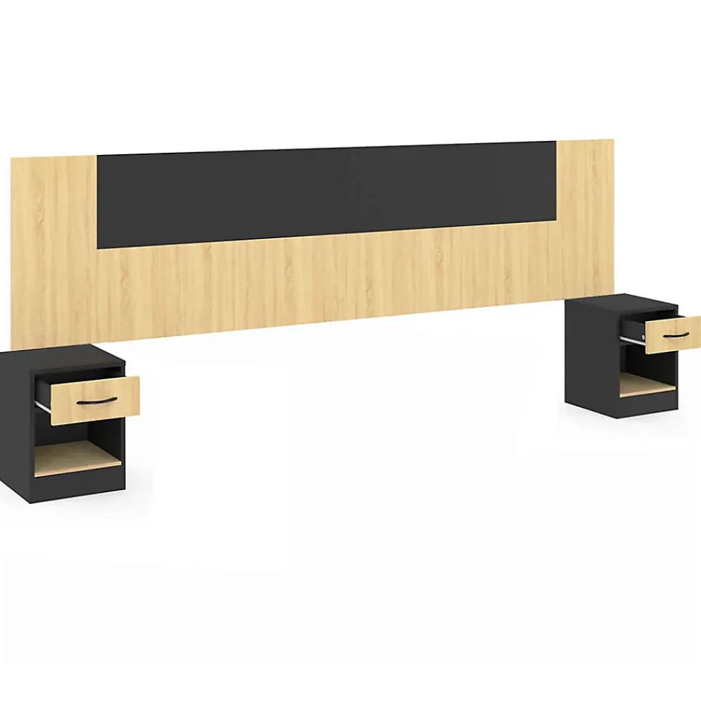 IDMarket Tête de lit sur pied avec chevets modulables SAPA pour lit 140, 160 ou 180 cm bois et noir* Tête De Lit