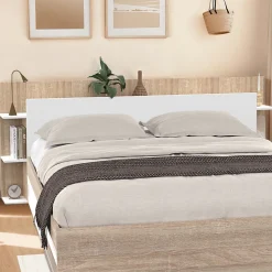 Tête de lit sur pied CIRI pour lit 140 et 160 cm avec rangements blanc et bois>IDMarket Sale