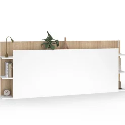 Tête de lit sur pied CIRI pour lit 140 et 160 cm avec rangements blanc et bois>IDMarket Sale