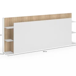 Tête de lit sur pied CIRI pour lit 140 et 160 cm avec rangements blanc et bois><noscript><img width=