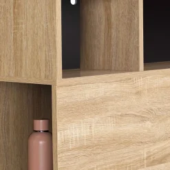 IDMarket Tête de lit sur pied CLEO 165 cm avec rangements fermés et niches façon hêtre et noir* Tête De Lit
