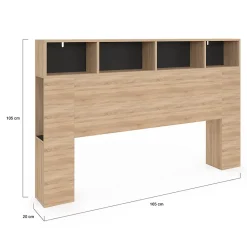 IDMarket Tête de lit sur pied CLEO 165 cm avec rangements fermés et niches façon hêtre et noir* Tête De Lit