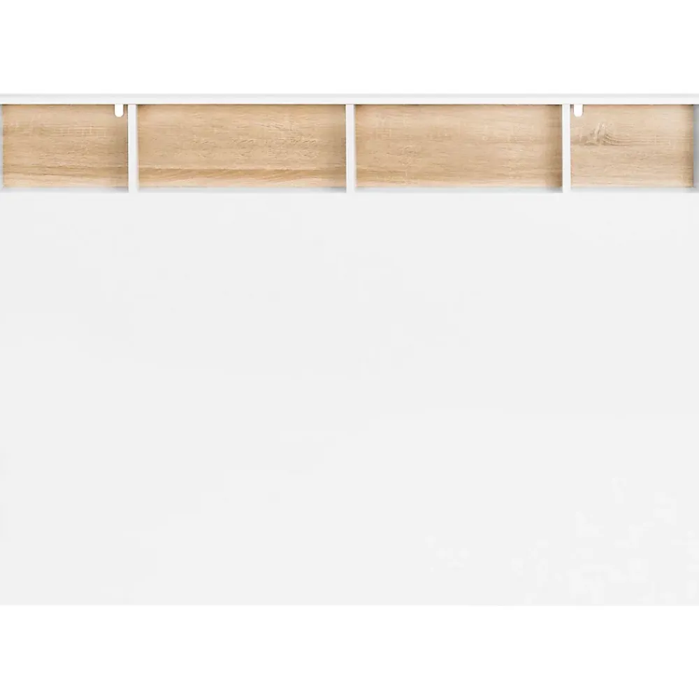 IDMarket Tête de lit sur pied CLEO 165 cm avec rangements fermés et niches blanc et façon hêtre* Tête De Lit