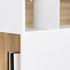 IDMarket Tête de lit sur pied CLEO 165 cm avec rangements fermés et niches blanc et façon hêtre* Tête De Lit