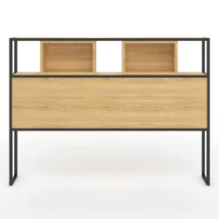 Tête de lit sur pied DETROIT 165 cm bois et métal noir design industriel><noscript><img width=